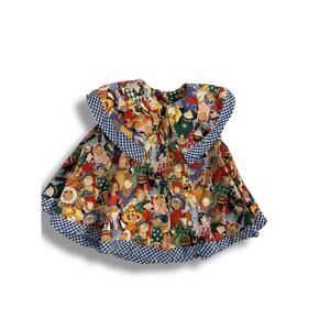 Vintage Handmade Girls Around the World Print Top Gingham Collar 4T